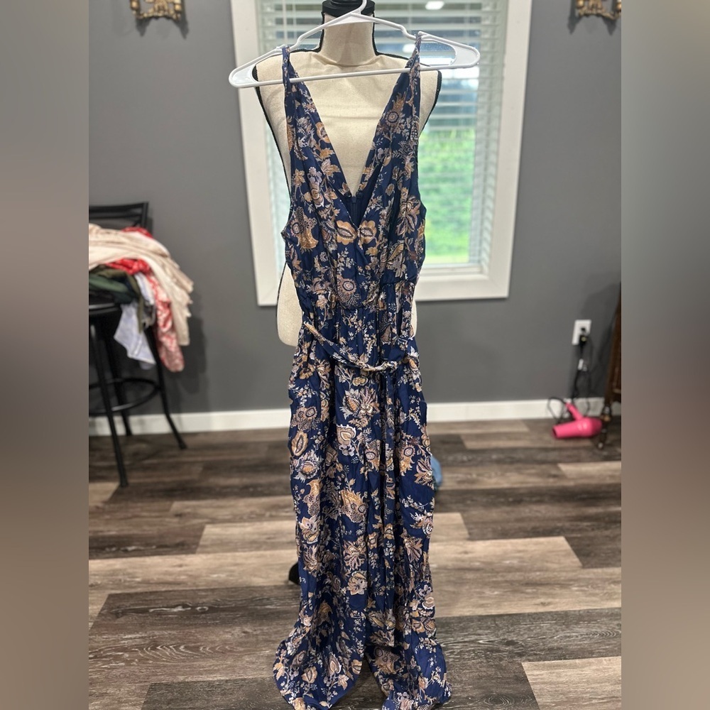 Ett:Twa Wide Leg Jumpsuit Blue Floral Paisley XS Anthropologie Spring Boho Flowy - Picture 3 of 8